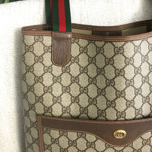 Gucci authentic brown monogram coated canvas tote bag - Picture 5 of 15